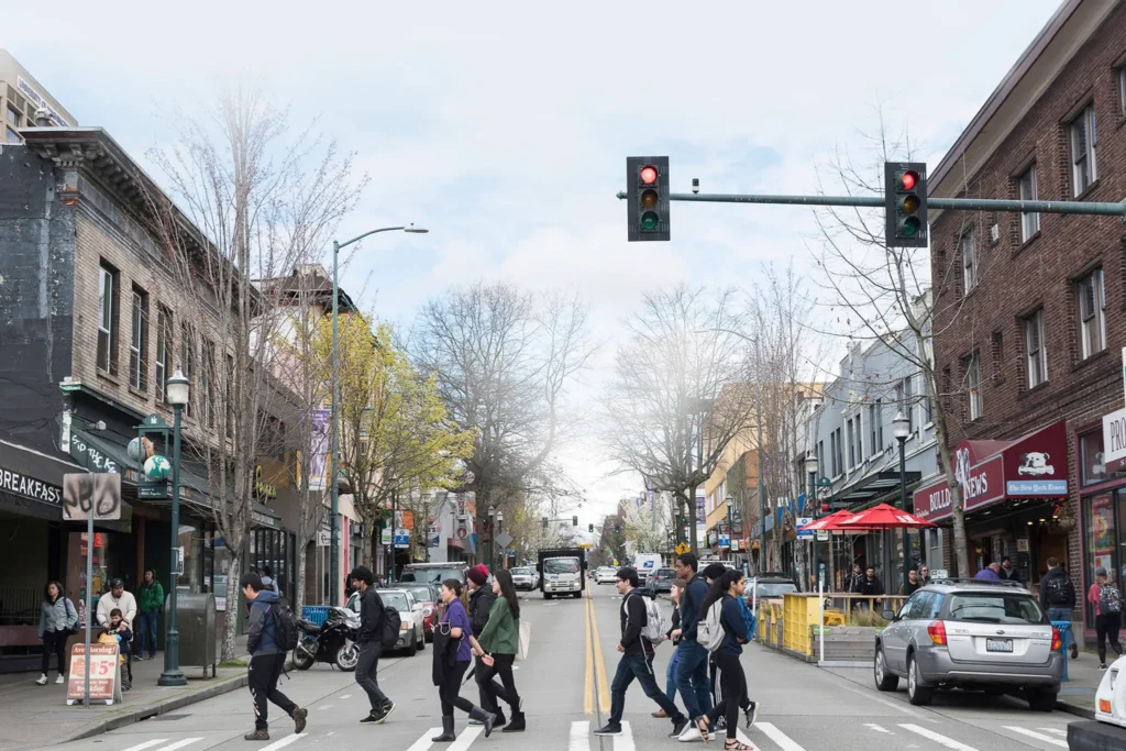 University Way NE, known as The Ave, in Seattle's University District, a guide to where to stay near UW.