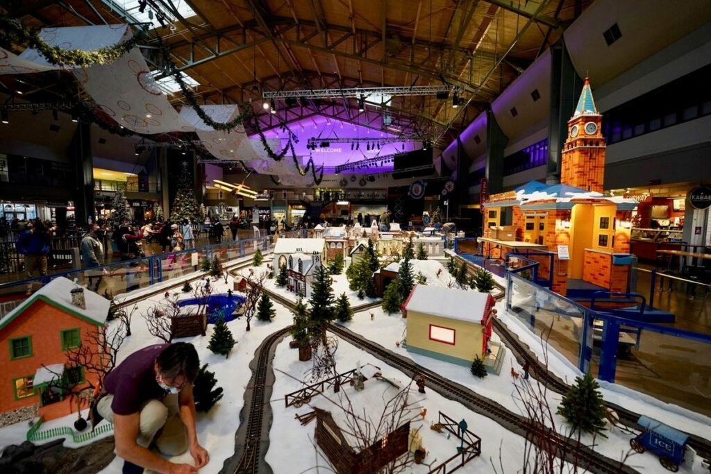 Seattle Center Winterfest is one of the most-awaited Christmas displays in Seattle. The model train and village display in the Armory, or the campus lit at dusk.